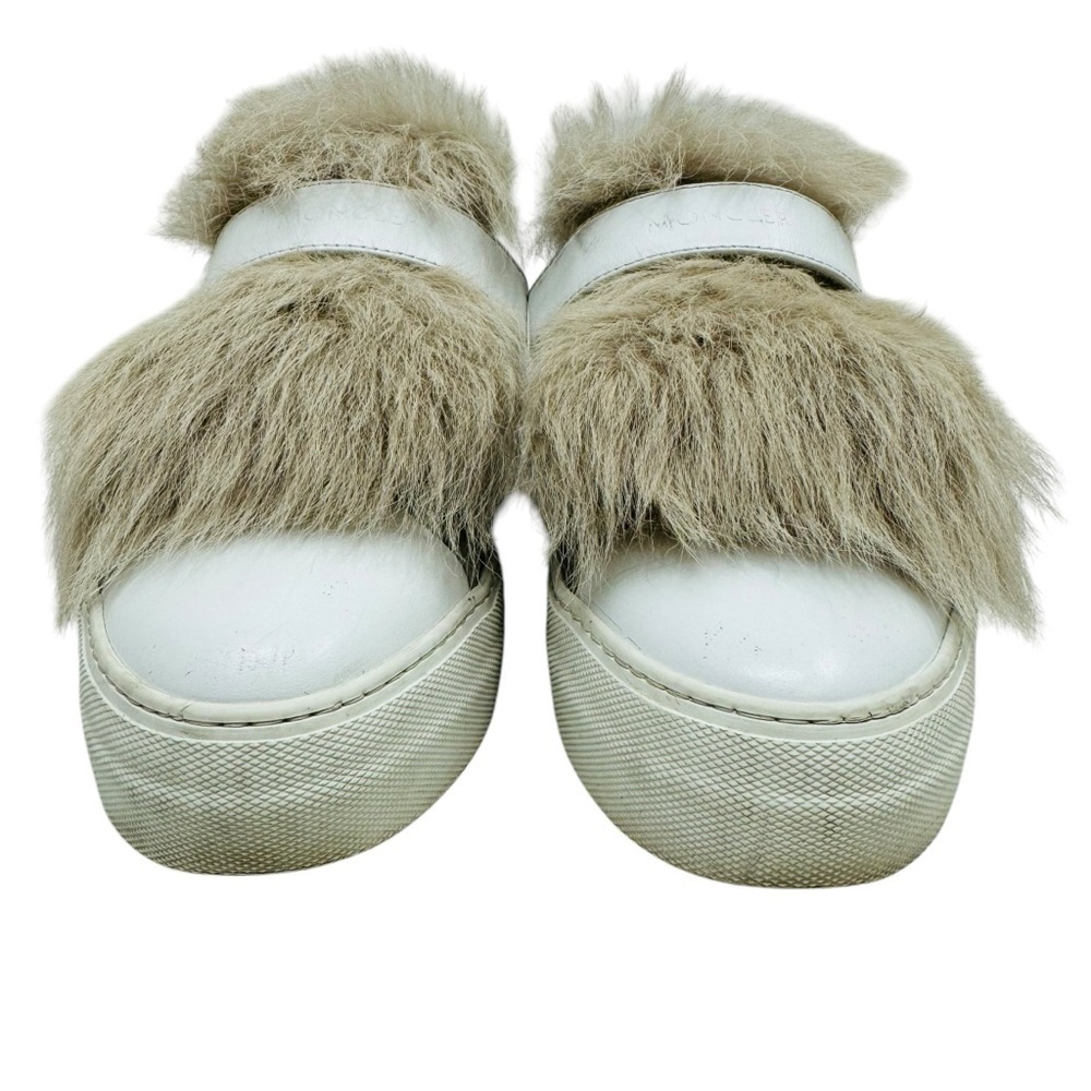 Moncler Victoire Sneakers Shoes women’s Size 7 Real Fur Trim Slip-On White - Picture 4 of 15